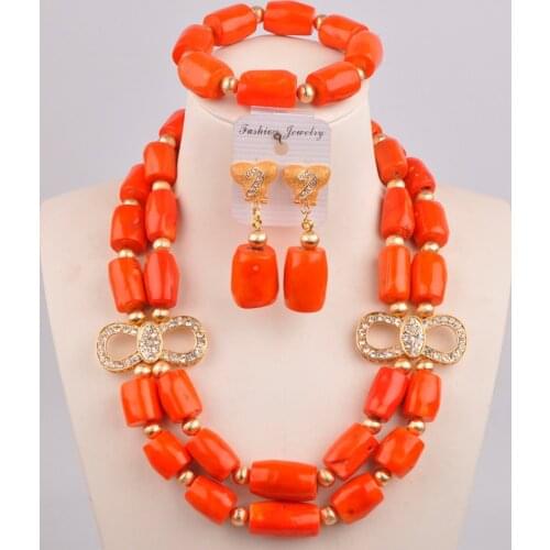 Latest White/Red/Orange Nigeria Coral Beads Necklace African Wedding Bridal Jewelry Sets for Women 21D-2