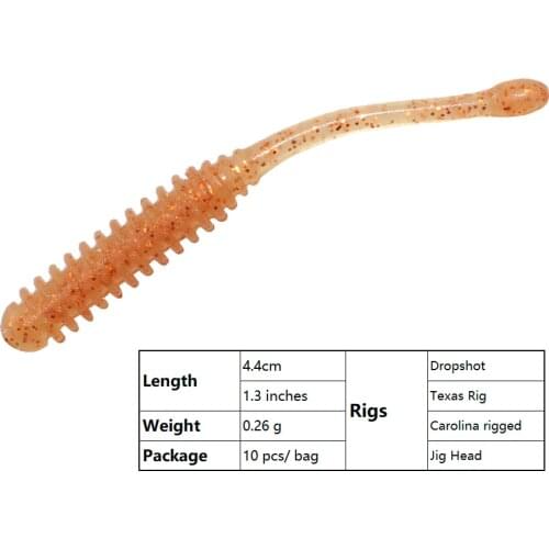 Trout Baits Worms 44mm 0.26g 10pcs Wacky Shaky Texas Silicon Bait Ajing Beam Sticktai Bait Trout Rockfish Fishing Lures