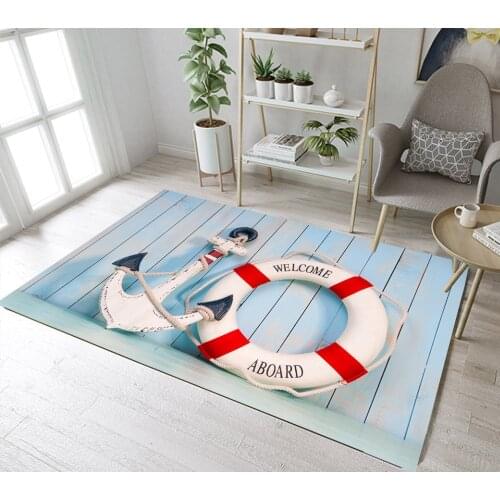 Anchor Life Buoy Blue Wooden Board Dining Room Carpet Childrens Room Floor Bedroom Area Mat Home Cushion Bathroom Non-Slip Rug