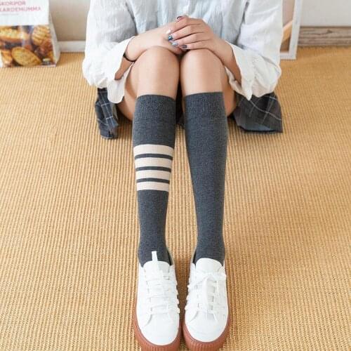 Spring Autumn Female Elastic Asymmetrical Cute Lower Leg Socks Student Stockings Charming Legs Striped Soft Cotton Ladies Socks