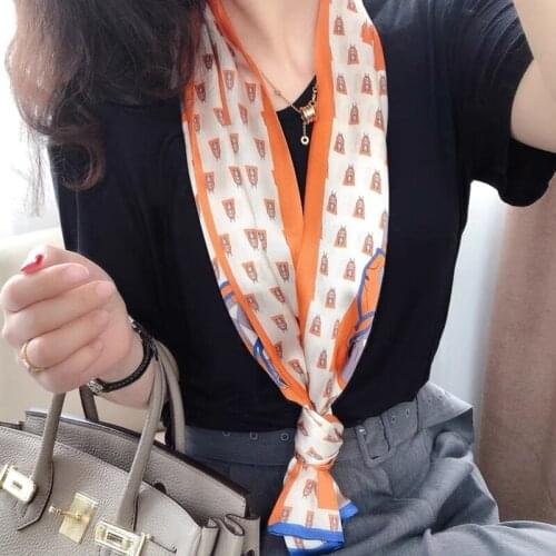 2021 spring Korean version of all-match women scarf silk hand-feel double-sided printing scarf thin section scarf 15x150cm