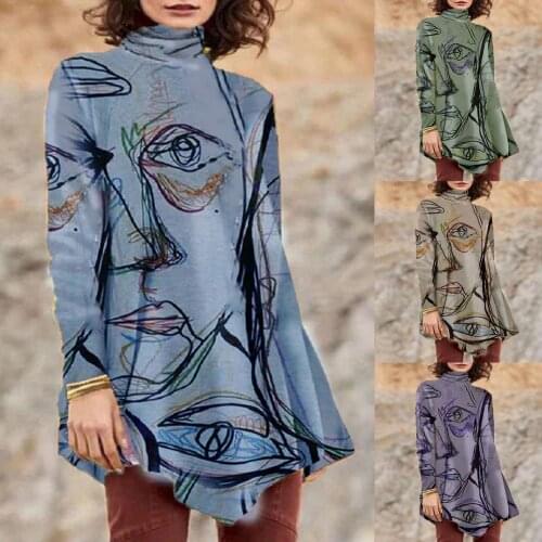 2021 Women Blouse Pullover Comfy Casual High Neck Long Sleeve Print Blouse for Daily Wear Fashion Women Blouse Pullover Novelty