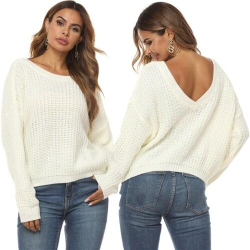 Ladies' Sweaters Pure White V-Neck Multi-Functional Long Sleeve Top Strapless Pullover Tops One Size