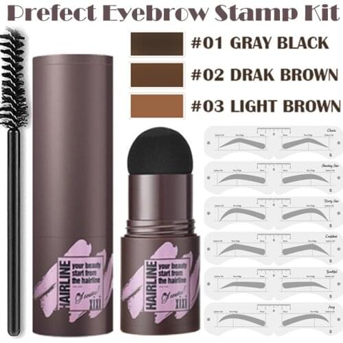 1Pc New One Step Eyebrow Stamp Shaping Kit Waterproof Long Lasting with 6 Pairs Reusable Eyebrow Stencils Eyebrow Pen Brushes