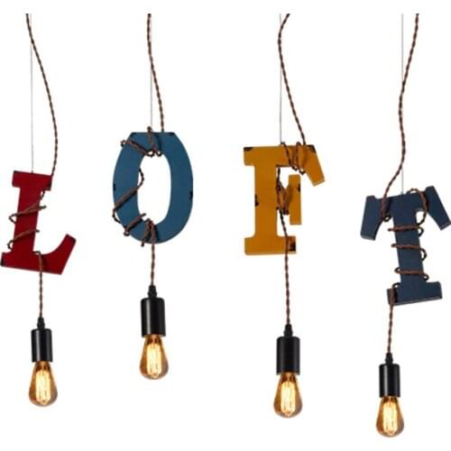 1PC Vintage industrial wind Pendant Lights creative personality bar diffuse Cafe store window Wooden Letters LU728306