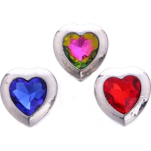 10pcs/lot New 18mm Snap Jewelry Cute Rhinestone Love heart Metal 18mm Snap Buttons Fit Christmas Snap Button Bracelet Necklace