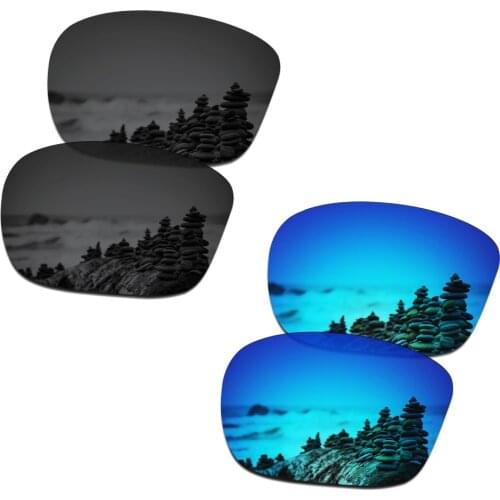 SmartVLT 2 Pairs Polarized Sunglasses Replacement Lenses for Oakley Sliver Stealth Black and Ice Blue