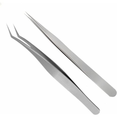 2PCS VETUS Stainless Steel Eyelash Extension Tweezers False Nippers Pointed Clip Nail Art Tools Straight Curve Eyelash Tweezers