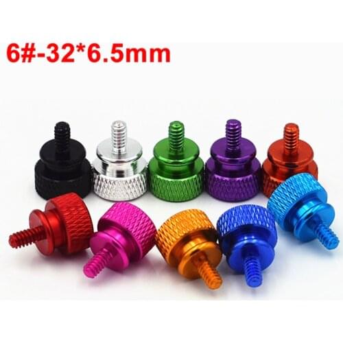 5PCS 6#-32*6.5mm UNC Coarse Thread Knurled Thumb Screws Aluminum Alloy Computer Case DIY Hand Step Screw Multiple Color