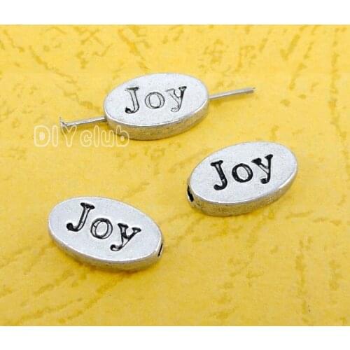 50PCS-Antique Silver 2 Sided Joy Spacer Beads Charms, Joy charms 13x8x3mm