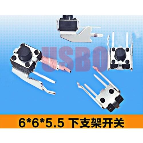 6*6*5.5mm Horizontal Type With Support Copper Button Touch Tact Switch With Bracke 2Pins Black In Stock