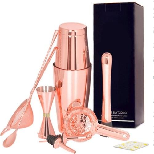 7Pcs Set 750+550ml 304Stainless Steel Cocktail Shaker Cocktail Mixer Wine Martini Drinking Boston Style Shaker Party Bar Tools