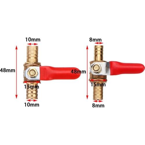 8/10mm Hose Barb Inline Brass Shutoff Mini Ball Valve Pipe Fitting 180° Handle Water Gas Fuel Line