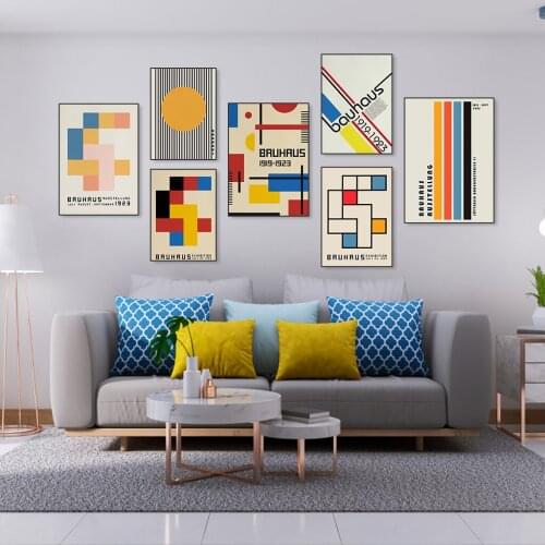 Bauhaus Exhibition Abstract Geometric Minimalist Posters and Prints Canvas Painting Wall Art Cafe Bar Decoration