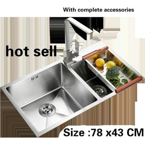 Free shipping Manual double groove food grade 304 stainless steel durable ordinary hot sell 3 mm kitchen sink durable 78 x43 CM