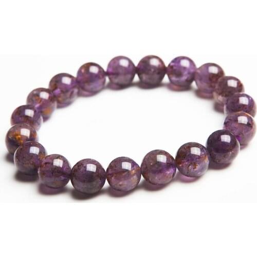 10mm Genuine Natural Purple Cacoxenite Rutilated Quartz Bracelets Women Lady Stretch Crystal Round Bead Bracelet Drop Shipping