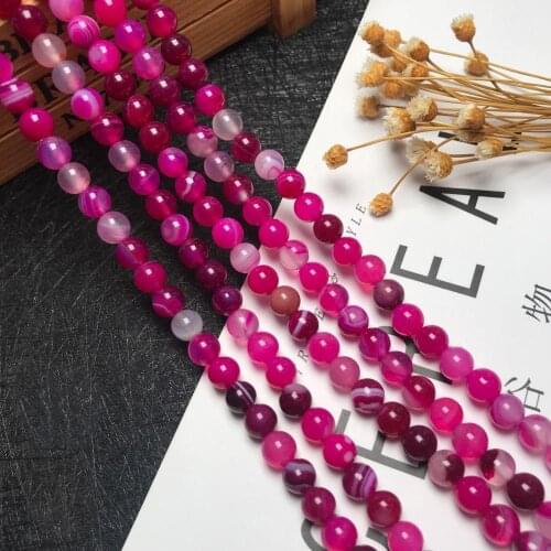 High quality 4mm 6mm 8mm 10mm Rose red striped agat Natural stone Beads Pick Size Loose Bead For bracelets DIY fashion Jewelry
