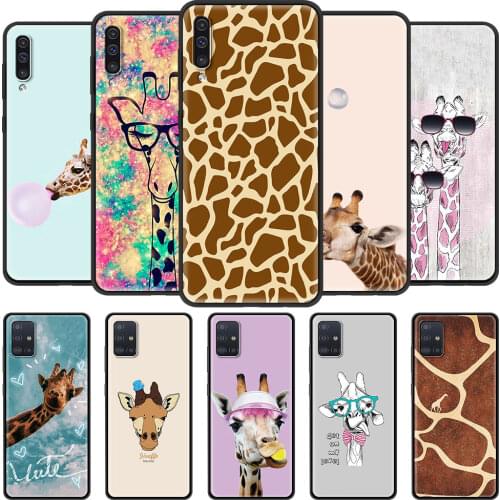 Phone Case For Samsung Galaxy A51 A71 A50 A21s A02s A12 A20 A10 A30 A40 A41 A31 A11 Black Shell Cover Beautiful Giraffe Animals