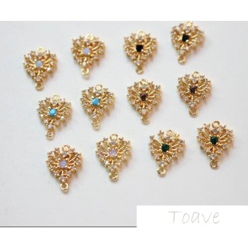 Color preserving copper plating18K real gold inlaid zircon peach heart pendantDIYearrings bracelet necklace material accessories