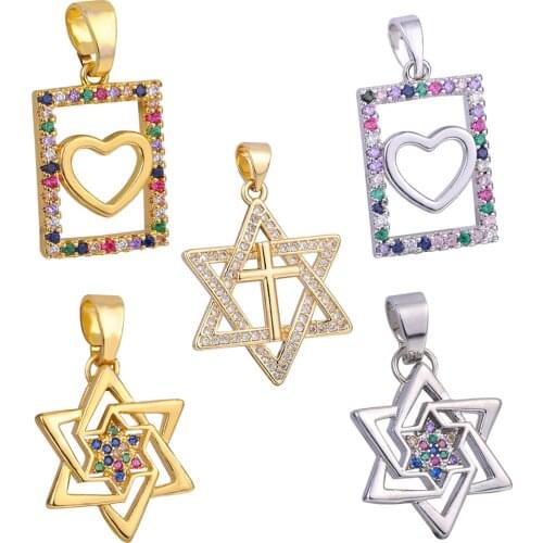 Handmade Necklace Findings Inlaid Zirconia Five-pointed Star Heart Pendants For DIY Bracelets Charms Accessories Jewelry Makings