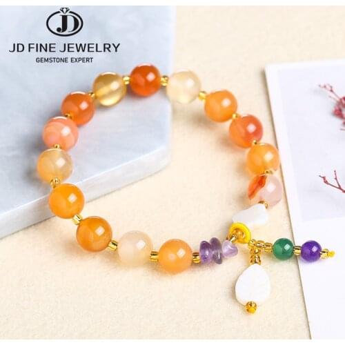 JD Retro Natural Red Agate /Rose Quartz Handmade Bracelet Charm Jewellery Fashion Hand knitted Amulet Gifts Women Bangle