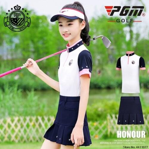 Teenager Girls Golf Skirts Set Short Sleeve Breathable Shirt Pleated Skirt Children Quick-dry Tennis Badminton Wear D0785