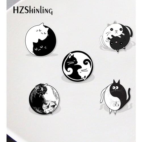 Cats yin yang Cartoon Black and White Cats Acrylic Lapel Pin Badges Accessories resin Epoxy