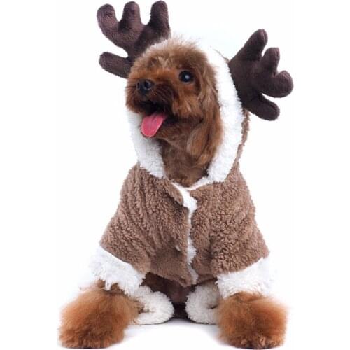 Cute Cotton Elk Style Pet Dog Clothes Winter Warm Dog Coat Jacket Hoodie Christmas Party Puppy Fancy Dress Costums