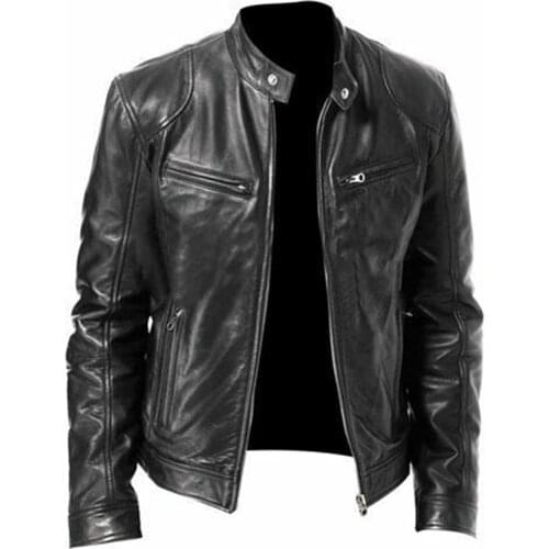 2021 Autumn Male Leather Jacket Plus Size Black Brown Mens Stand Collar Coats Leather Biker Jackets Motorcycle Leather Jacket