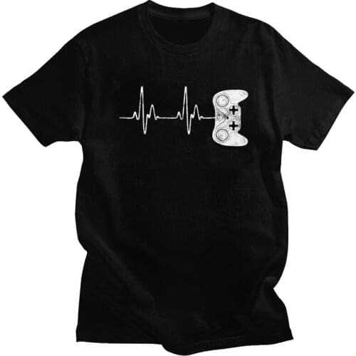 Mens Game Controller Heartbeat T Shirt Short-Sleeve Cotton Tshirt Streetwear T-shirt Leisure Electronic Video Gamer Lover Tee