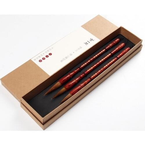 Chinese Brush Pen Set Woolen/weasel Hair Brush Pen 3pcs/set Chinese Redwood Penholder Painting Calligraphy Brushes Tinta China