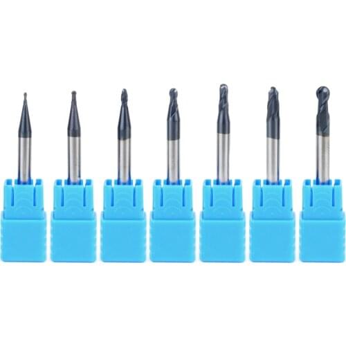 7Pcs Tungsten Carbide Router Bit Set 2 Flutes End Mill Ball Nose Engraving CNC Radius 0.5-2.0MM End Mill Milling Cutter Tool