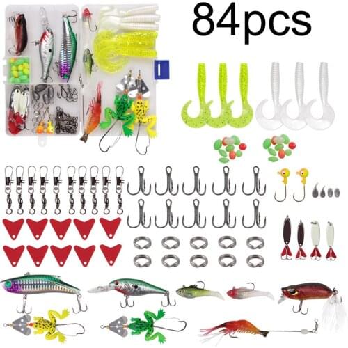 84pcs Fishing Lures kit Set hard lure metal bait Grub Worm Soft Fishing Baits In Box Artificial Bait for Fishing Gear Pesca