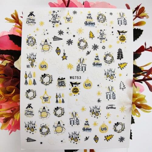 Merry Christmas Stickers for Nails Cute Geometry Snowflake Nail Sliders Decals Design Manicure Decorations Sticker Accessories