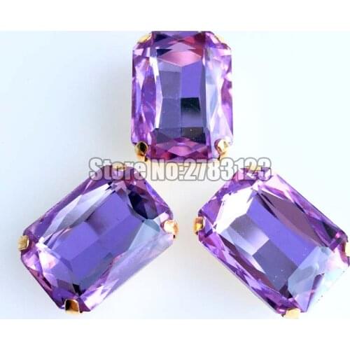 New product! crystal violet color Gold bottom Rectangle eight square AAA+ Glass Crystal flat back sew on claw rhinestones