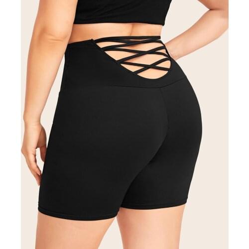 Solid Color Black Cross Tie Womens Elastic High Waist Leggings Tight Sports Shorts Yoga Short Pants Ladies Jogging Running