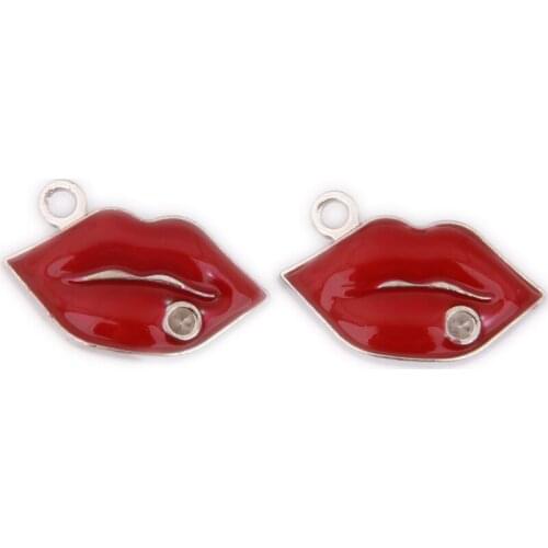 Wholesale 100pcs 18*10MM Red Sexy Women Lips Shape Gold Tone Enamel Alloy Jewelry DIY charms Pendant Ormanet Accessories Pendant