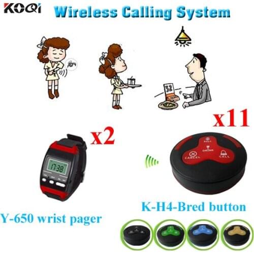 Watch Pager For Call Waiter System Used In Restaurant Hotel 2pcs Waiter Watch Pager 11pcs Call Button Buzzer For Customer