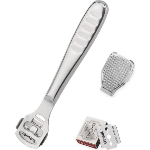 Stainless Steel Foot File Pedicure Tools Callus Remover for Dead Skin Foot Care Tool Heel Shaver with 10 Replacement Blades