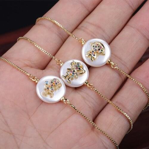 Multi colors cz pave vary tiny gold charm round pearl bead connector charms dainty link bracelet for women birthday jewelry gift