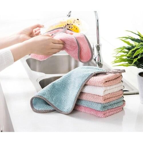 10pcs Coral Velvet Double-sided Absorbent Dishcloth Thickens Non-shedding Non-stick Oil Dishcloth Kitchen Dishcloth