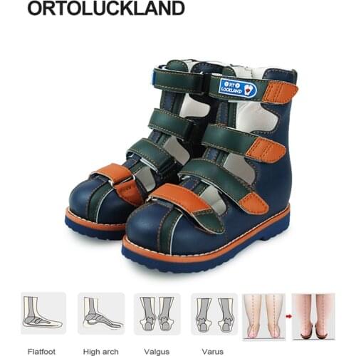 Boys High Top Soft Ankle Summer Sandals Kids Orthopedic Arch Support Leather Shoes Girls Children Pink Closed Toe Stiff Sandals
