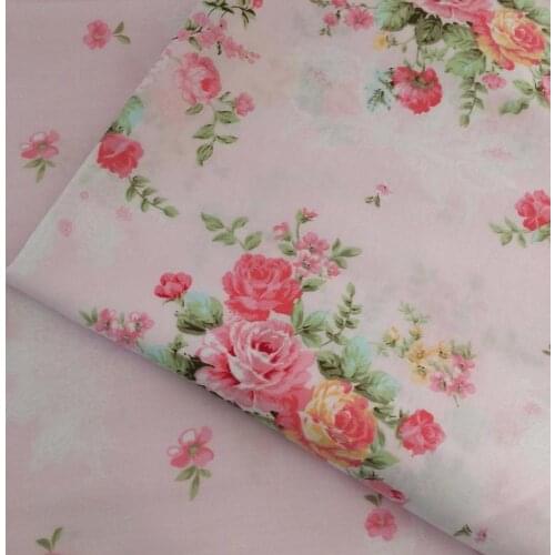 100% cotton elegant pastoral Pink floral flower printed twill cloth DIY for kids bedding apparel dress clothes curtains fabrics