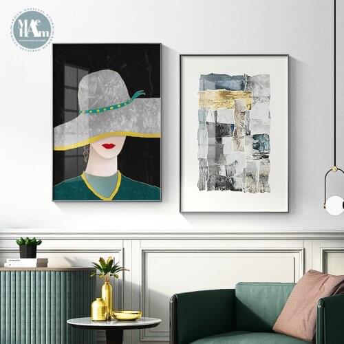 Nordic Abstract figures Canvas Print Painting Golden leaf Poster Wall Art Pictures on Canvas Living Room bedroom office Decor