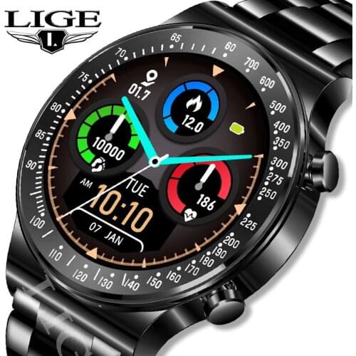 LIGE New Men Smart Watch Full Touch Screen Sports Fitness Watches Waterproof Bluetooth Call Smartwatch Men relogio inteligente
