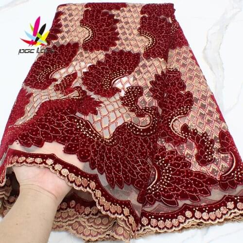 Sequence Velvet Lace Fabric with Sequins Base Prints Chantilly Velvet French Mesh for Nigerian Wedding Party Dresses 2021