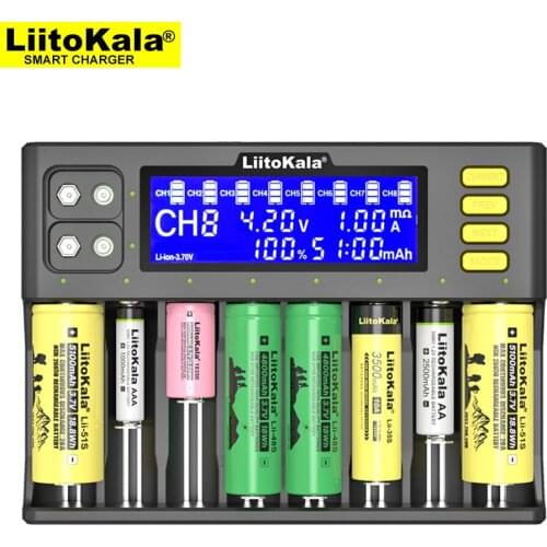 LiitoKala Lii-S8 Battery Charger Li-ion 3.7V NiMH 1.2V Li-FePO4 3.2V IMR 3.8V charger for 18650 26650 21700 26700 AA AAA