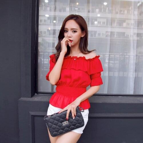 A word shoulder garment female xia han edition chiffon unlined upper garment new short sleeve T-shirt with short sleeves