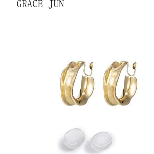 GRACE JUN European and American Geometric Clip on Earrings No Pierced for Women Party Prom Mosquito Coil Cuff Earrings Ear Clip
