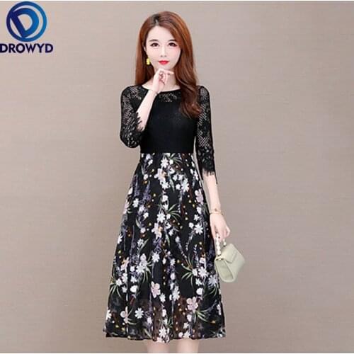 2021 Beach Midi Dress for Women Summer Fashion Short Sleeve V-neck Black Print Lace Dress Elegant Boho Party Dress Vestidos 4XL